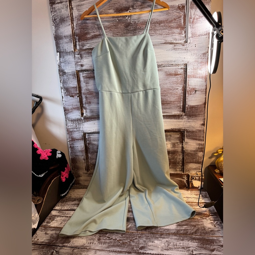 Spaghetti-Strap Wide-Leg Jumpsuit in Sage Green